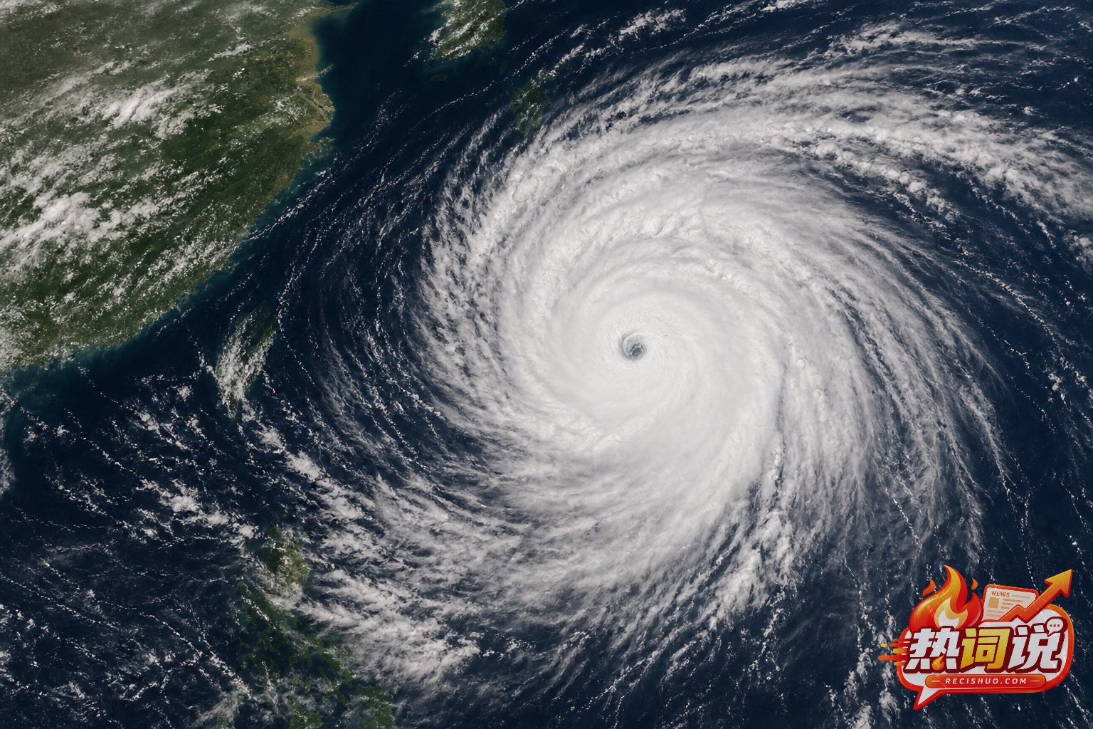 从高空俯瞰西北太平洋上的大型台风云系及东亚沿海
