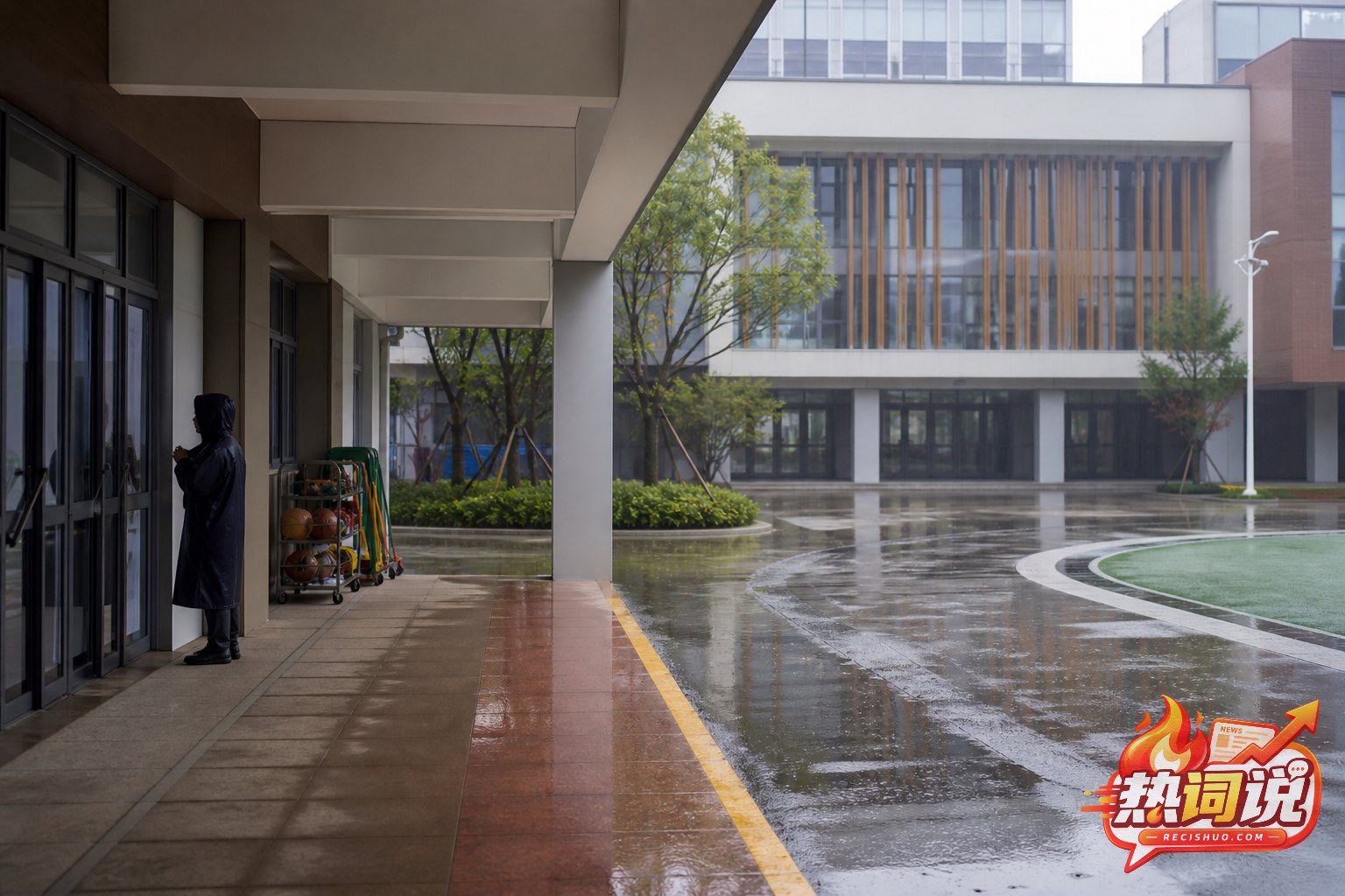 雨中的上海校园暂停教学活动并开展门窗安全检查