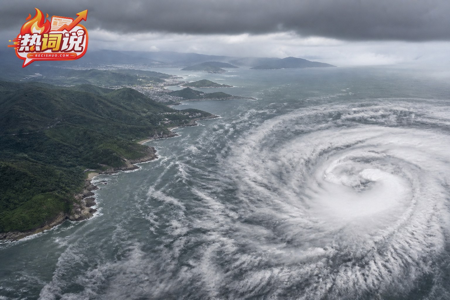 台风雨带逼近浙江山地海岸的纪实航拍画面
