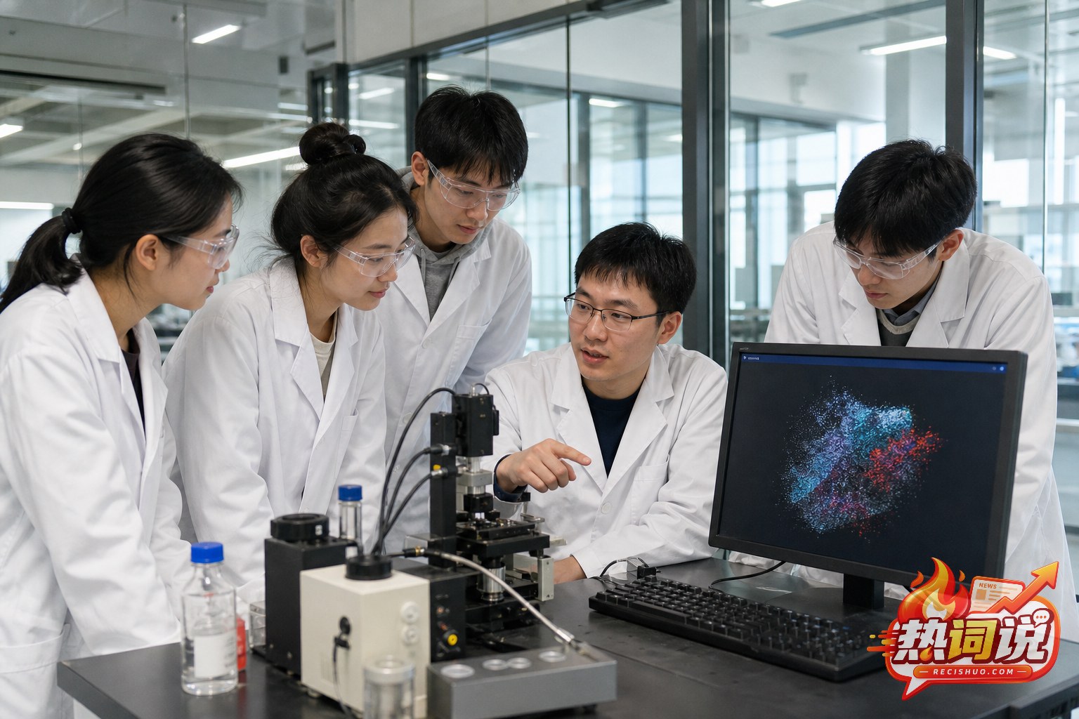 师生在现代实验室围绕科研仪器开展协作研究