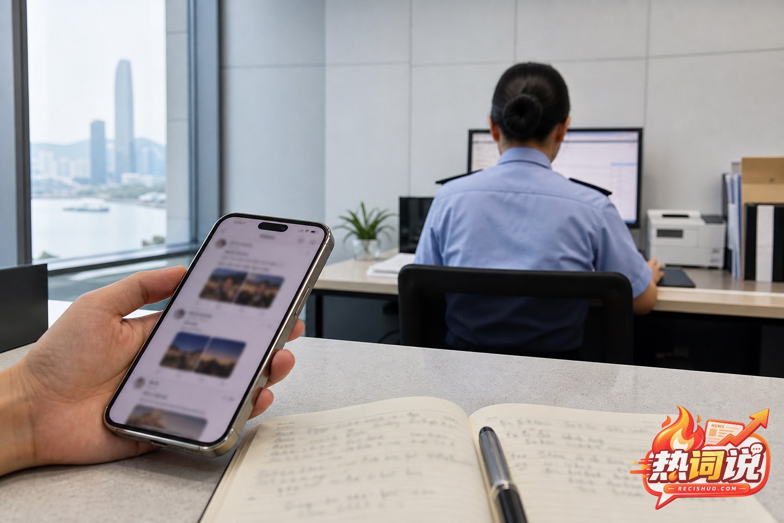 工作人员在公共安全服务窗口核对手机网络信息与记录