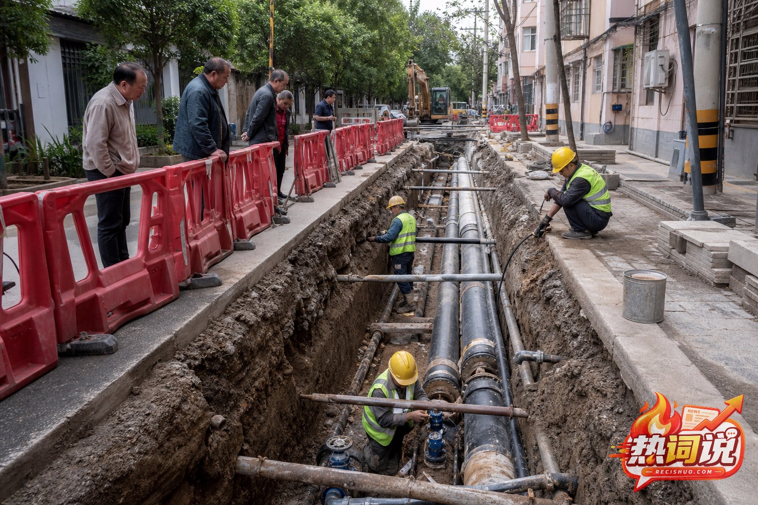 老旧居民区街道内正在实施地下管网更新施工