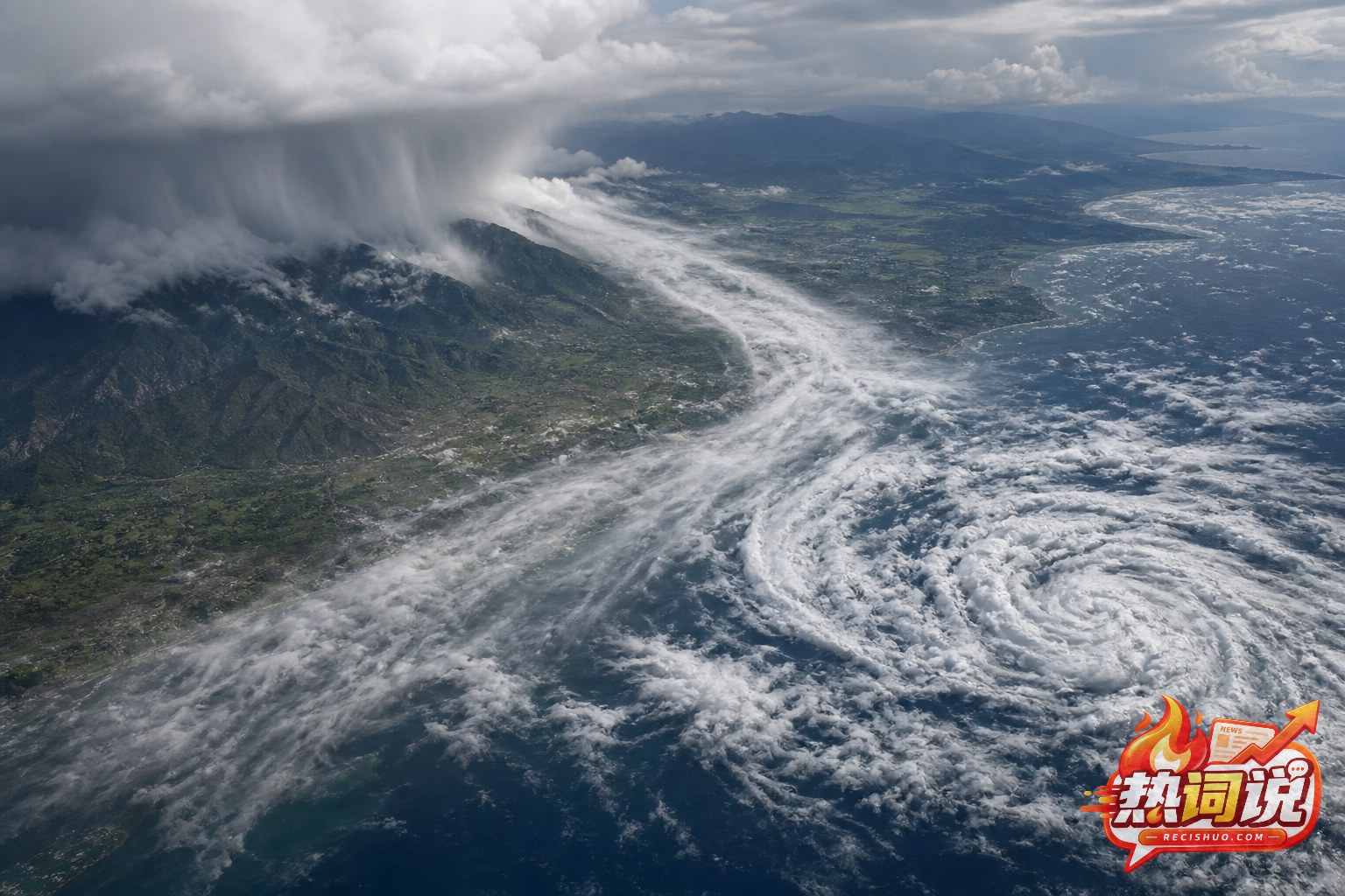 暖湿云带由海面延伸至内陆山地并形成持续降雨的水汽输送景象