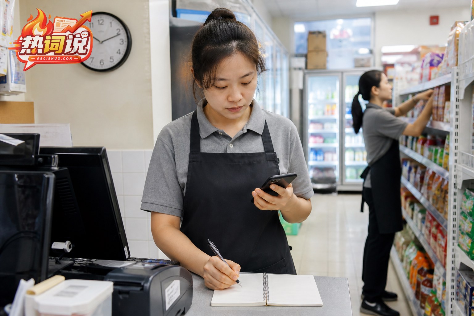 便利店兼职员工核对排班并记录工作时间