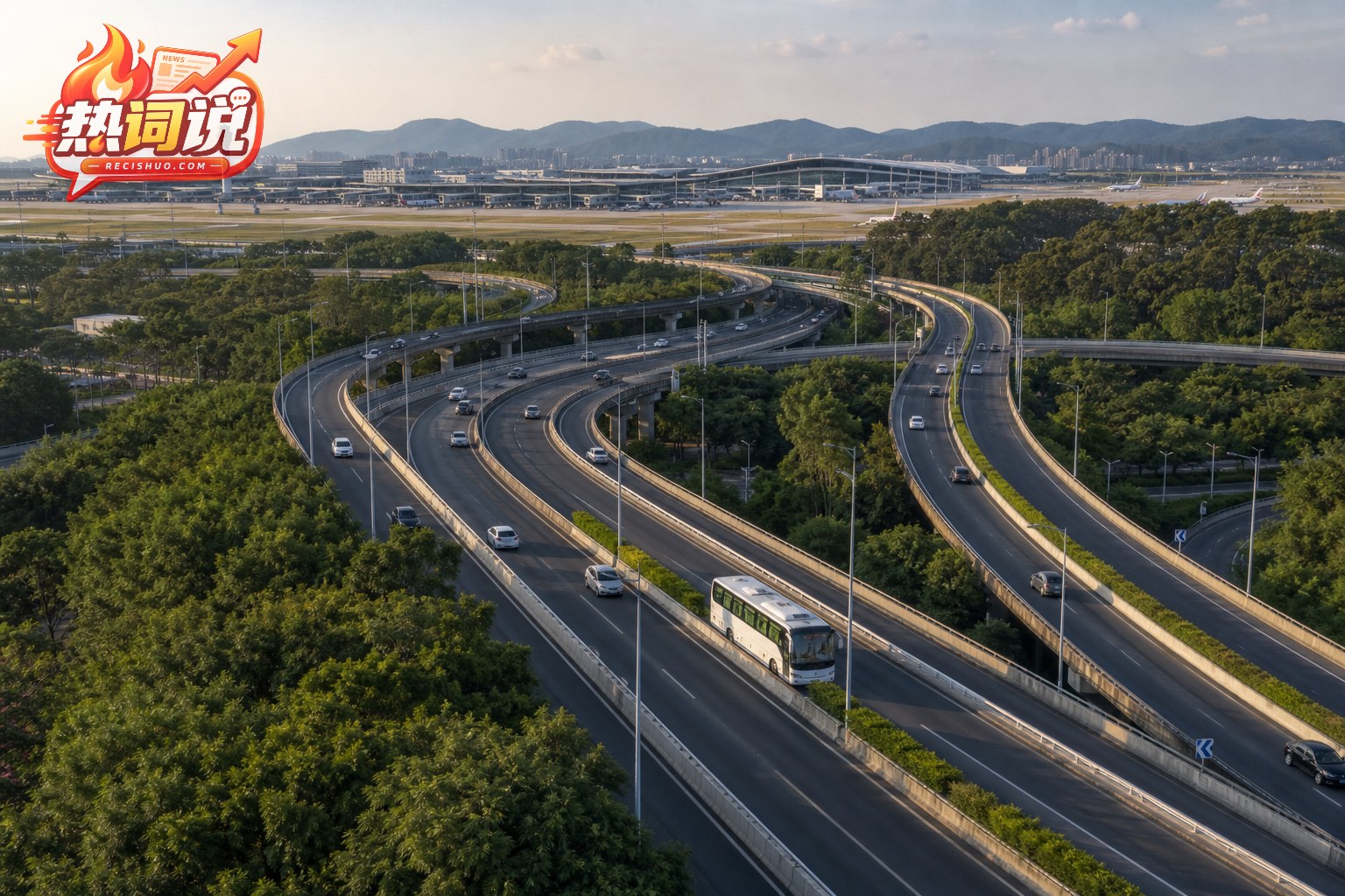 机场航站楼与高速公路互通组成的综合交通衔接场景