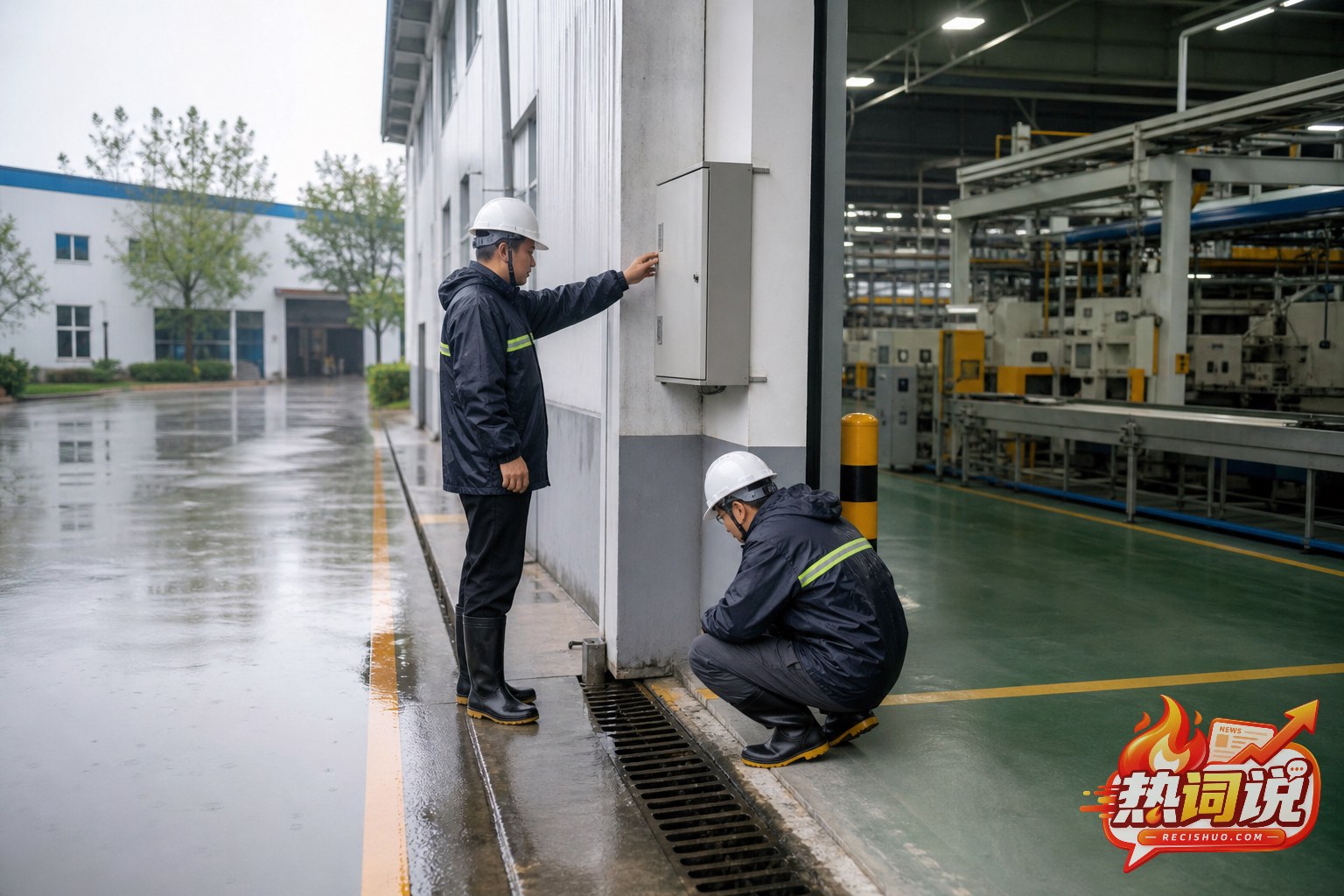 停产期间企业安全人员检查厂房配电设施和排水沟