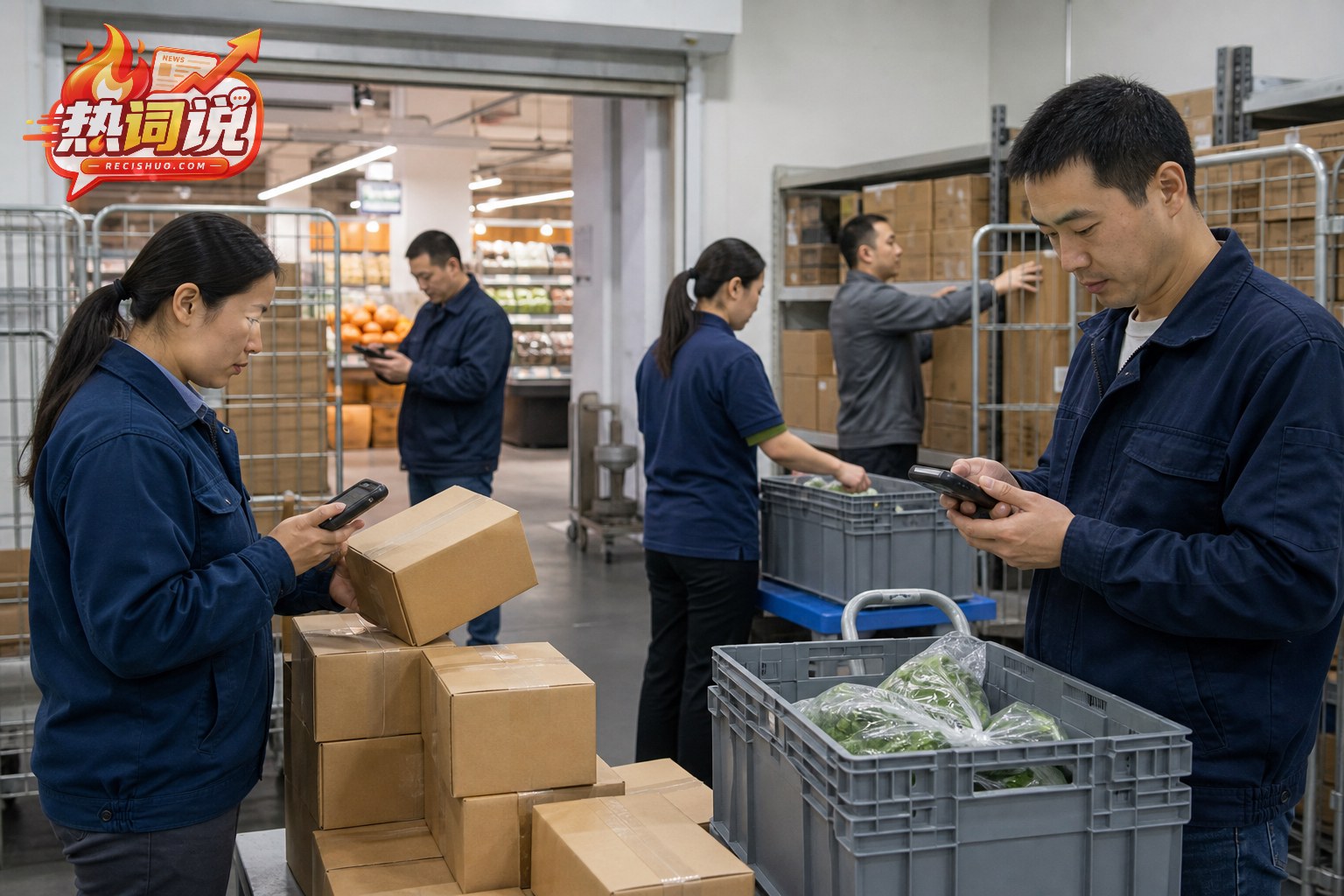零售门店员工在仓储区扫描货品并进行有序调拨