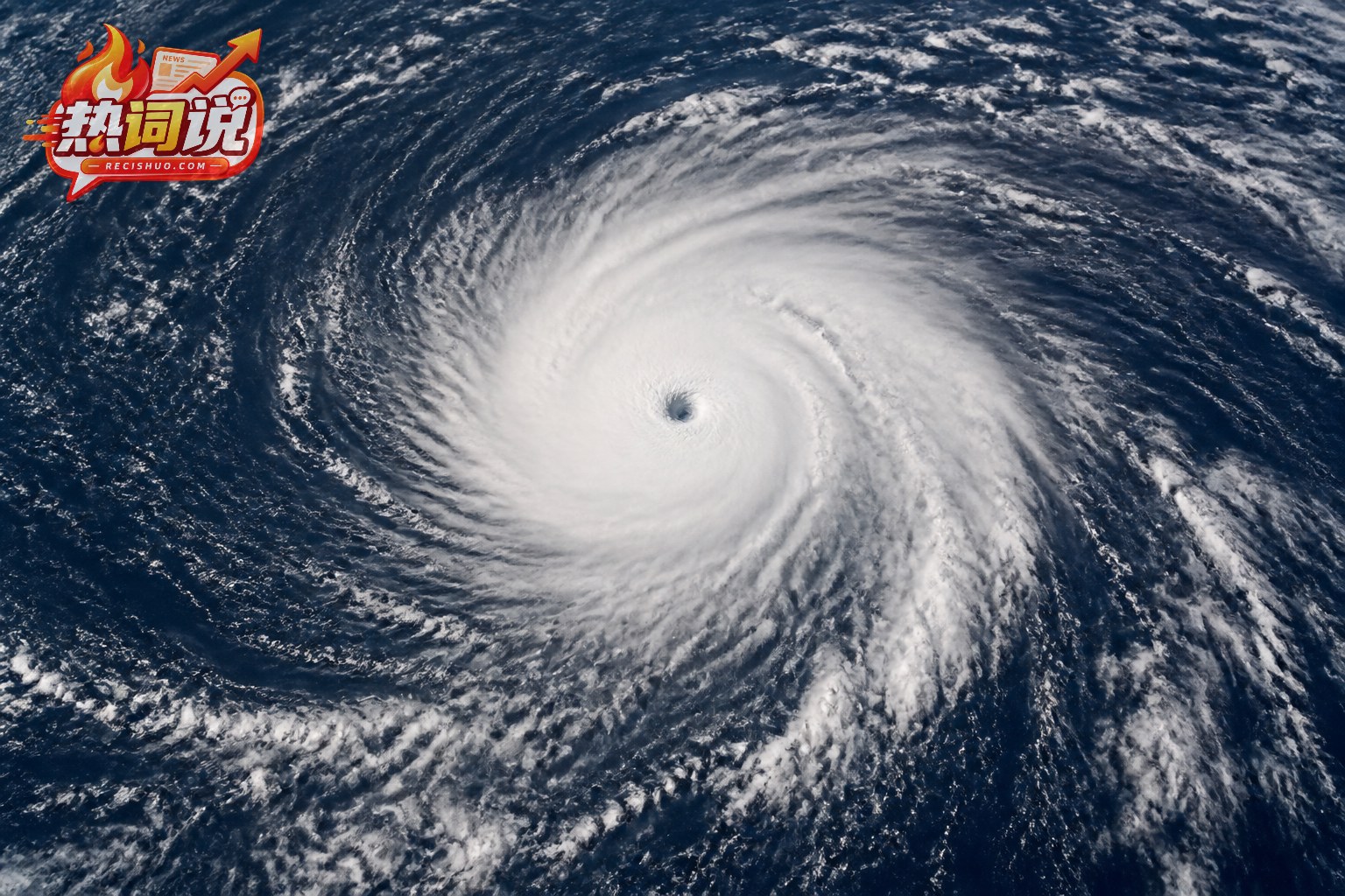 西北太平洋洋面上结构紧密、风眼清晰的强台风云系卫星视角