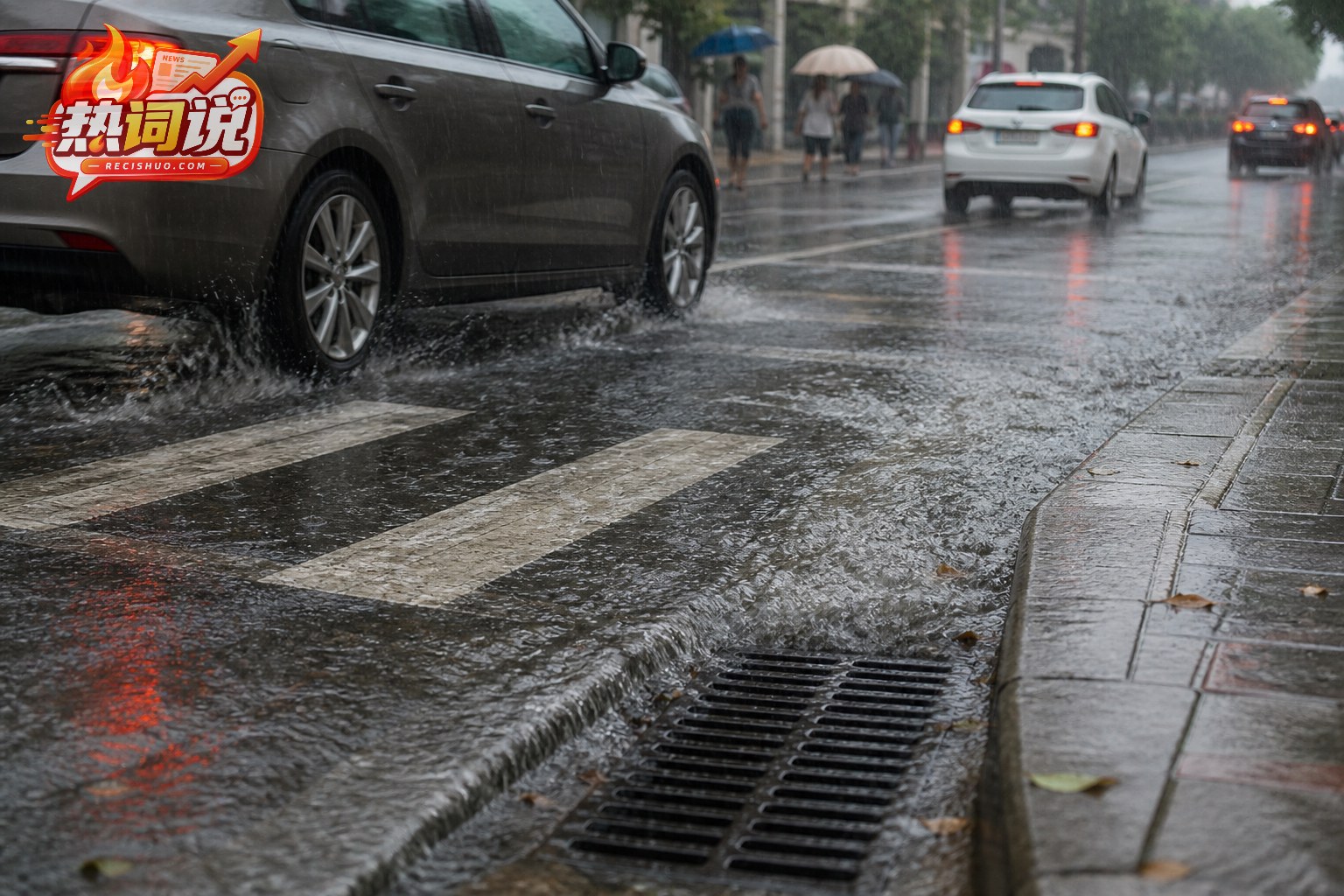 乌云和强降雨笼罩城市江面及沿江道路的纪实场景