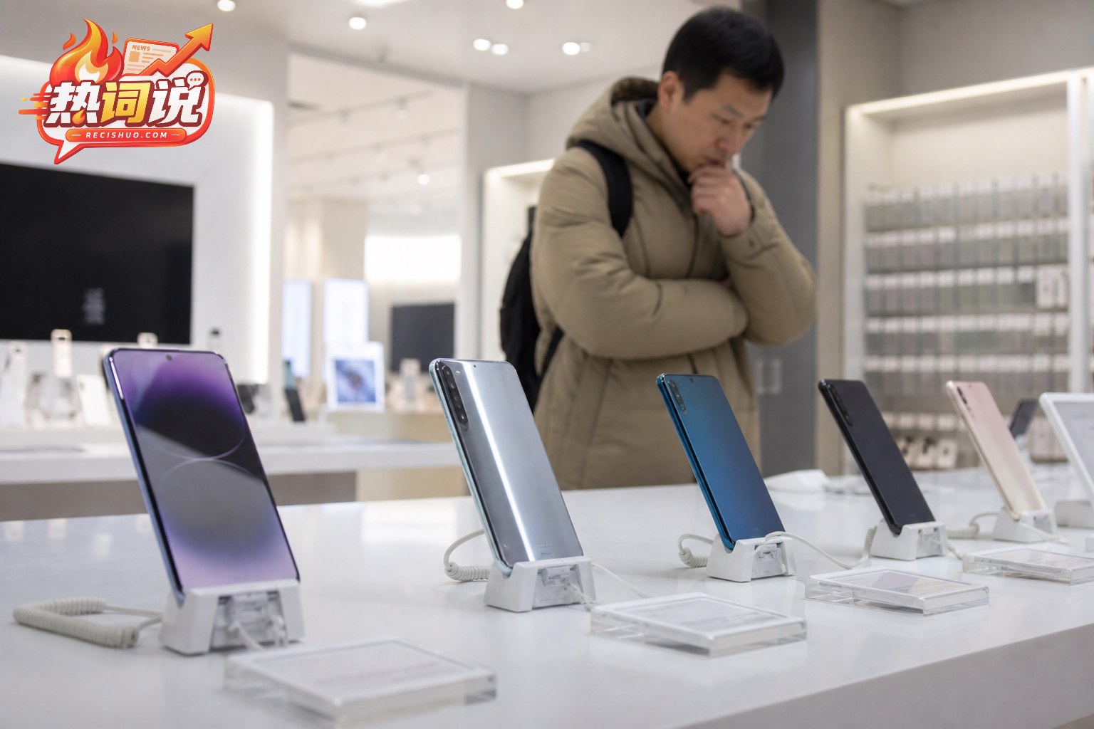 消费者在手机卖场比较多款无品牌智能手机