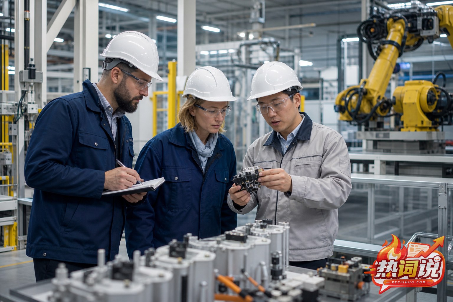 海外客户在中国工程师陪同下考察自动化生产线和设备样件