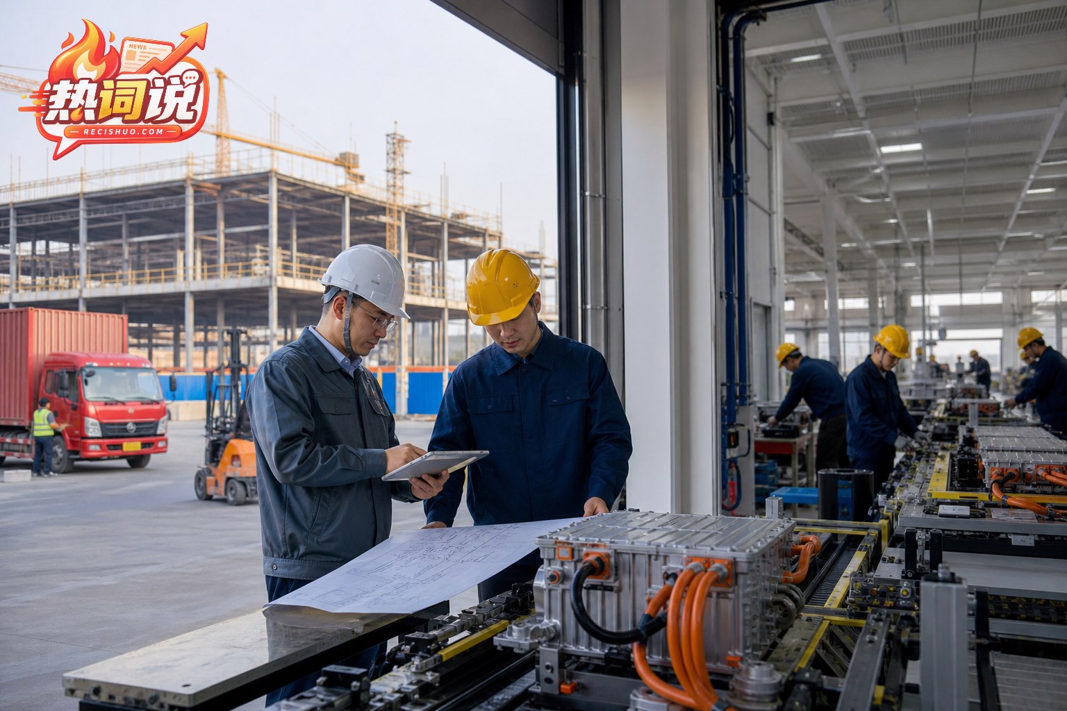 工程师在制造车间与建设项目现场核对设备和项目方案