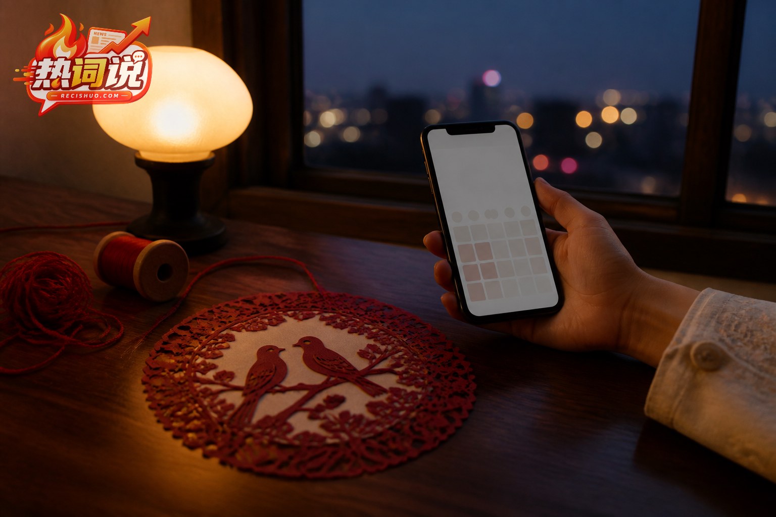 七夕剪纸与手机日程界面组成的节目查询场景