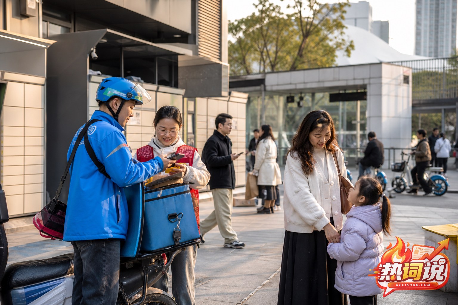 现代城市服务场景中配送人员、社区工作者与居民自然互动