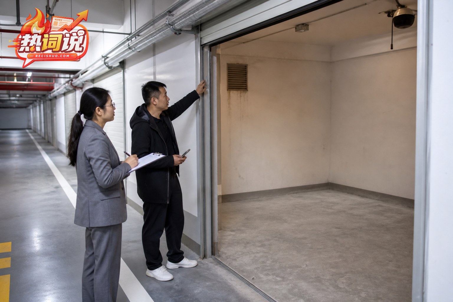 业主与物业人员共同检查已经清空的出租车库