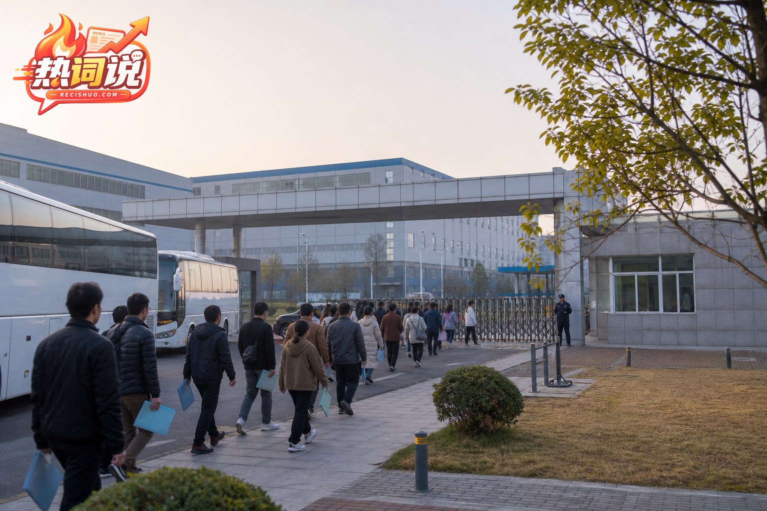 大型电子制造园区早晨迎来求职人员有序入场