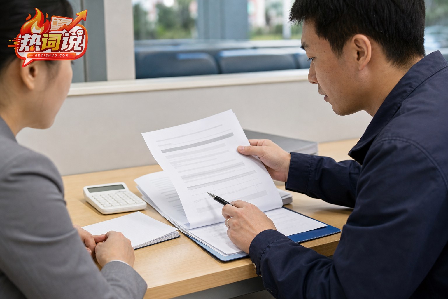 求职者在招聘咨询桌前仔细核对录用文件与薪酬条件