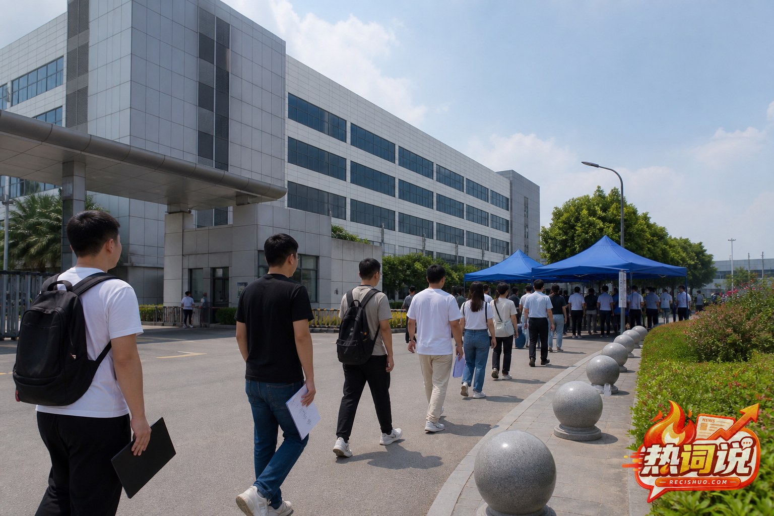 求职者前往现代电子制造厂区招聘服务点咨询入职岗位