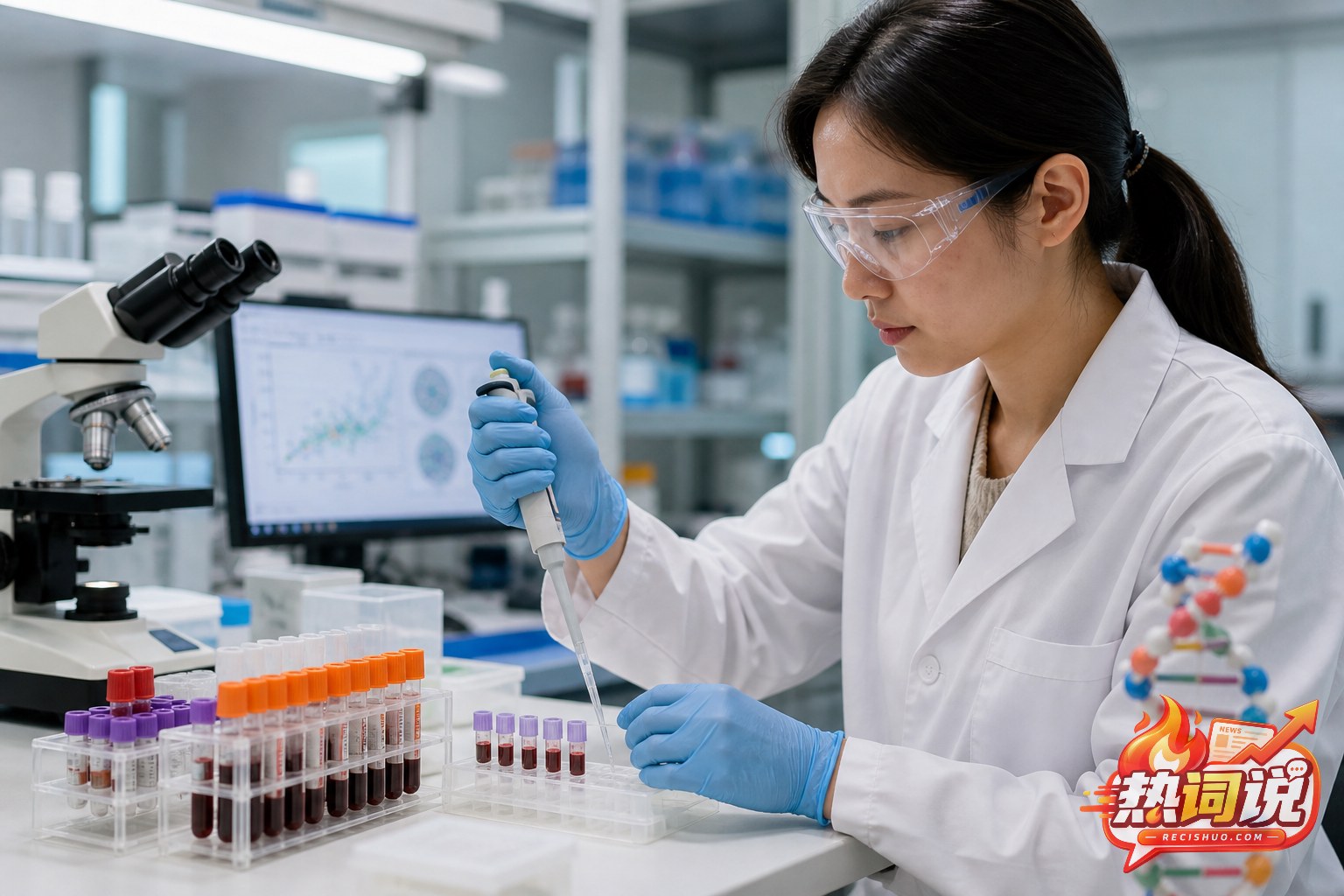 实验人员在分子生物学实验室处理宇航员血液样本