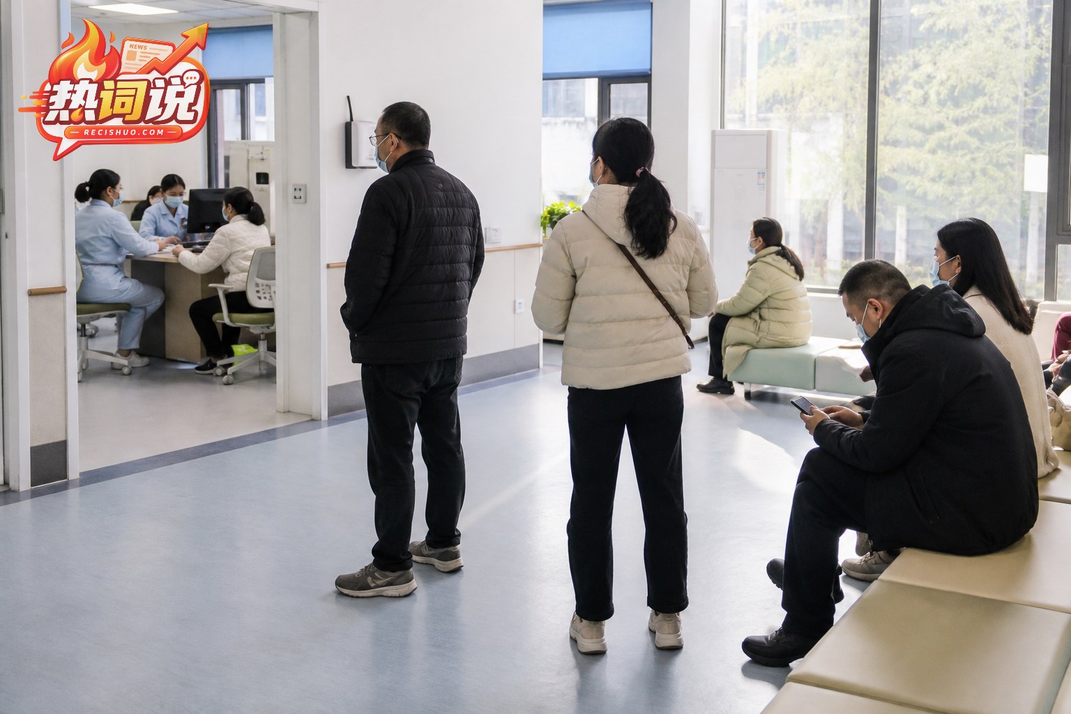 社区卫生服务中心内居民佩戴口罩有序候诊