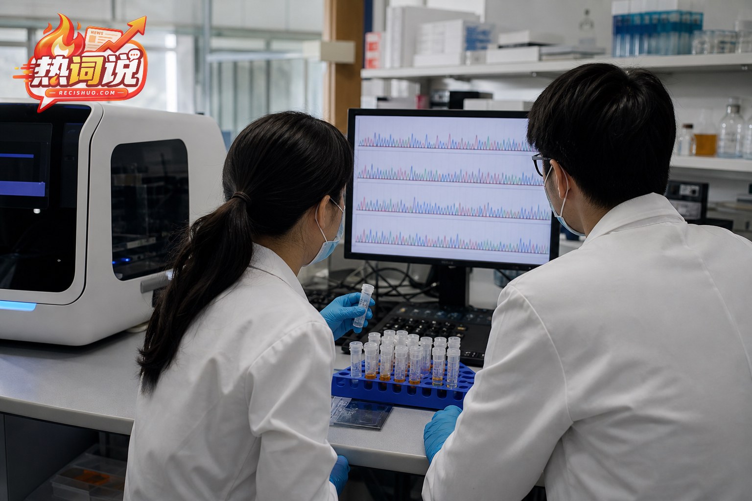 科研人员在基因测序设备旁分析个体化癌症疗法样本
