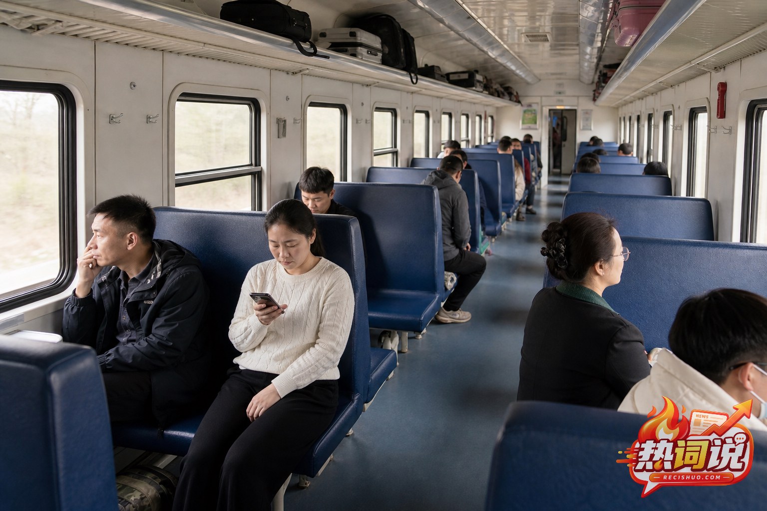 长途列车硬座车厢内旅客有序乘坐并留有部分空席位