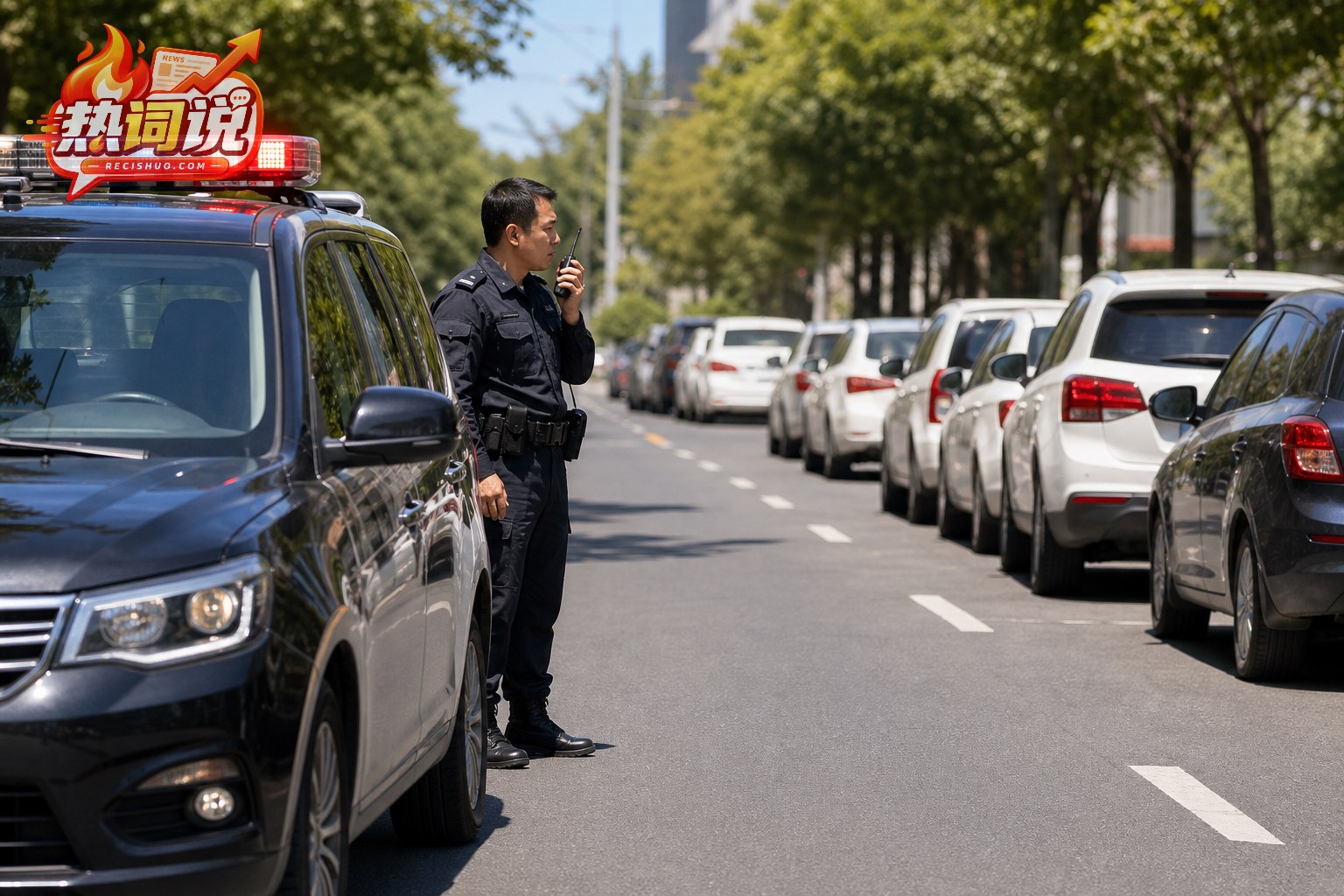 民警驾车沿停放车辆较多的道路搜索受困车辆