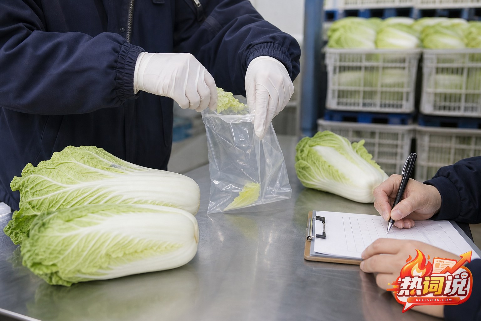 工作人员在市场检验区域规范抽取白菜叶片样本
