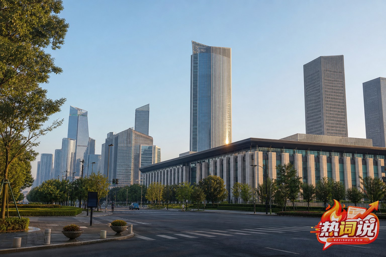 晨光下的合肥现代城市建筑与整洁街区