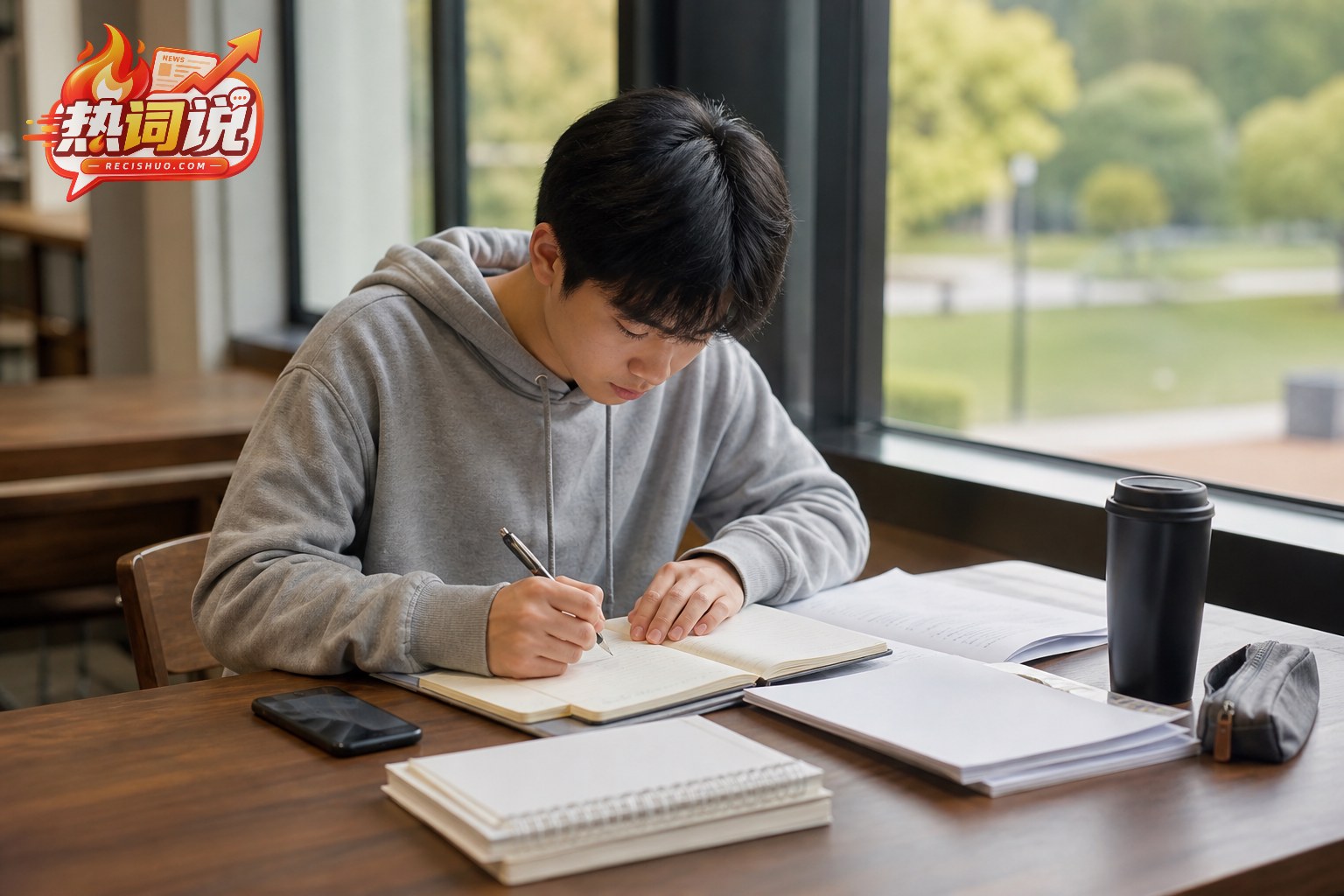 大学生在校园学习空间独立整理课程资料和日程安排