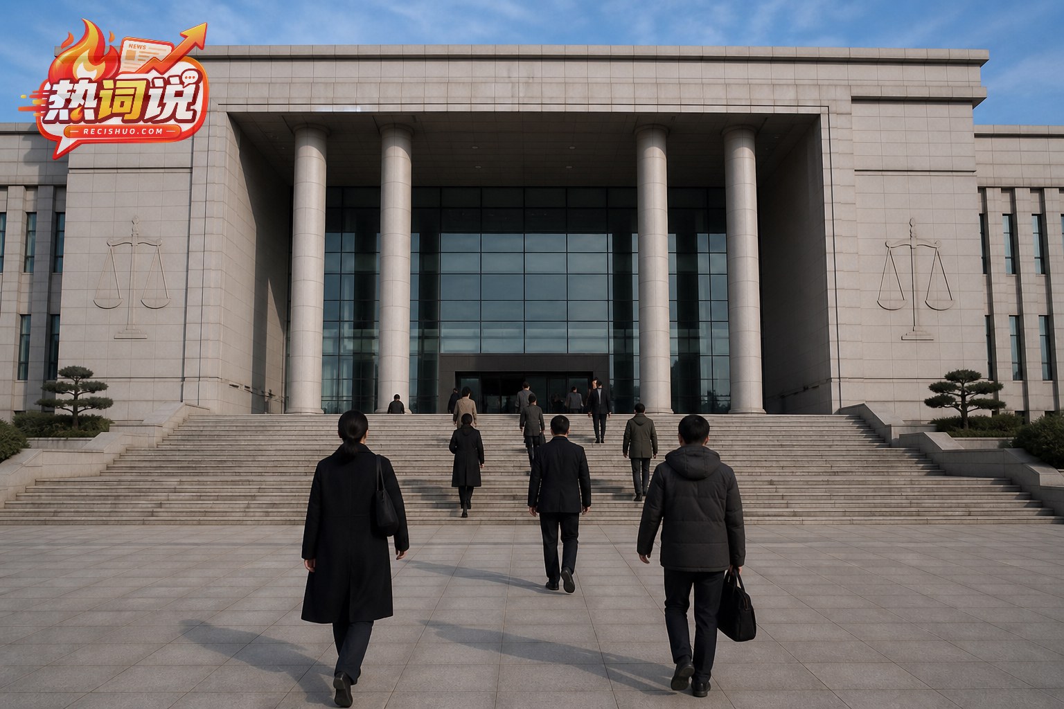 公众走向一座现代法院建筑的台阶
