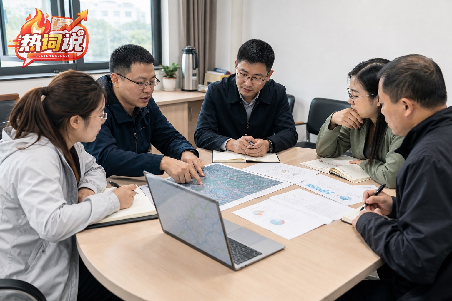 工作人员围绕地图和数据材料开展集体研究与科学决策