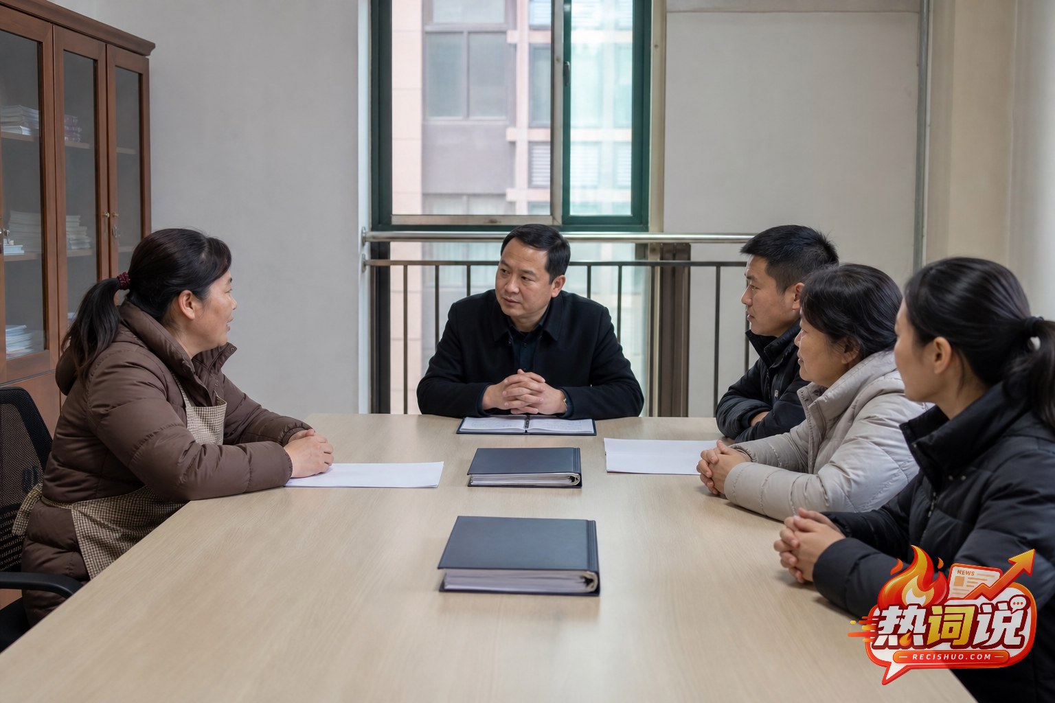 社区调解室内有关人员平静沟通并核实救助事件责任