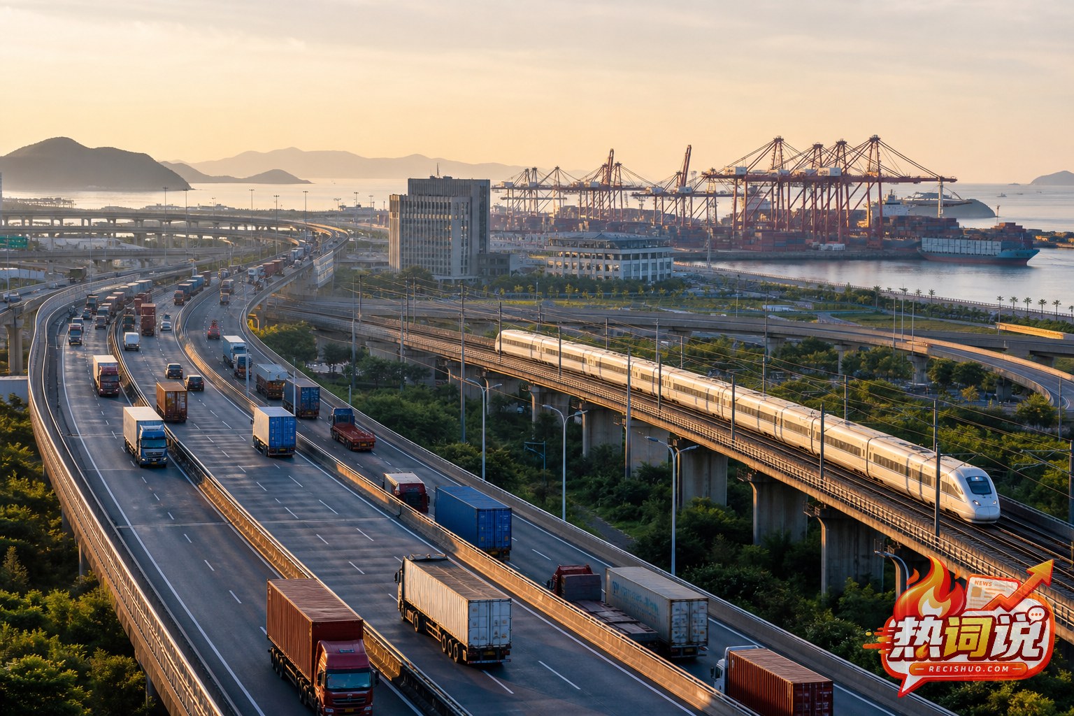 高速公路货运、高速铁路与沿海港口共同构成的综合交通物流网络