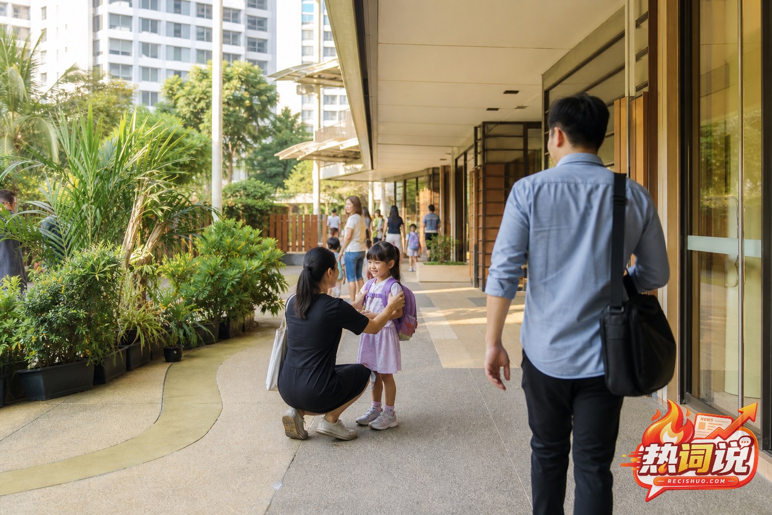 新加坡社区托育设施外父母接送学龄前儿童的日常场景