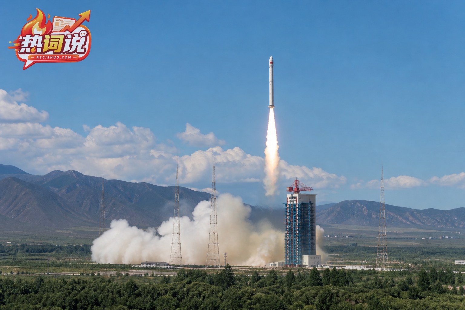 运载火箭从内陆发射场升空的新闻纪实场景