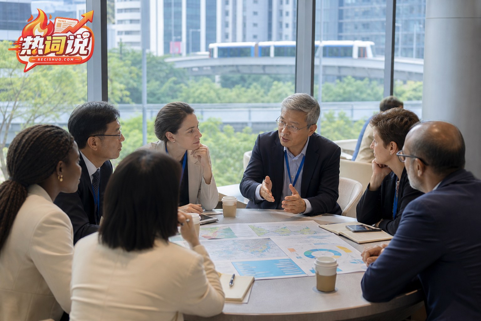 多国公共管理从业者围绕城市治理资料开展交流讨论的场景