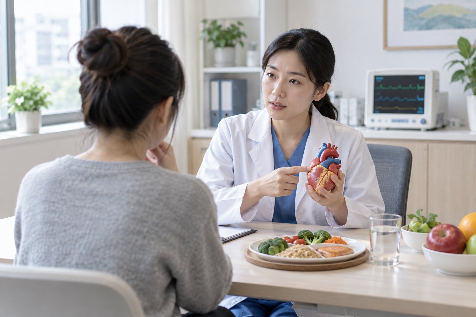 医护人员在健康咨询室向年轻人说明极端进食可能带来的身体风险
