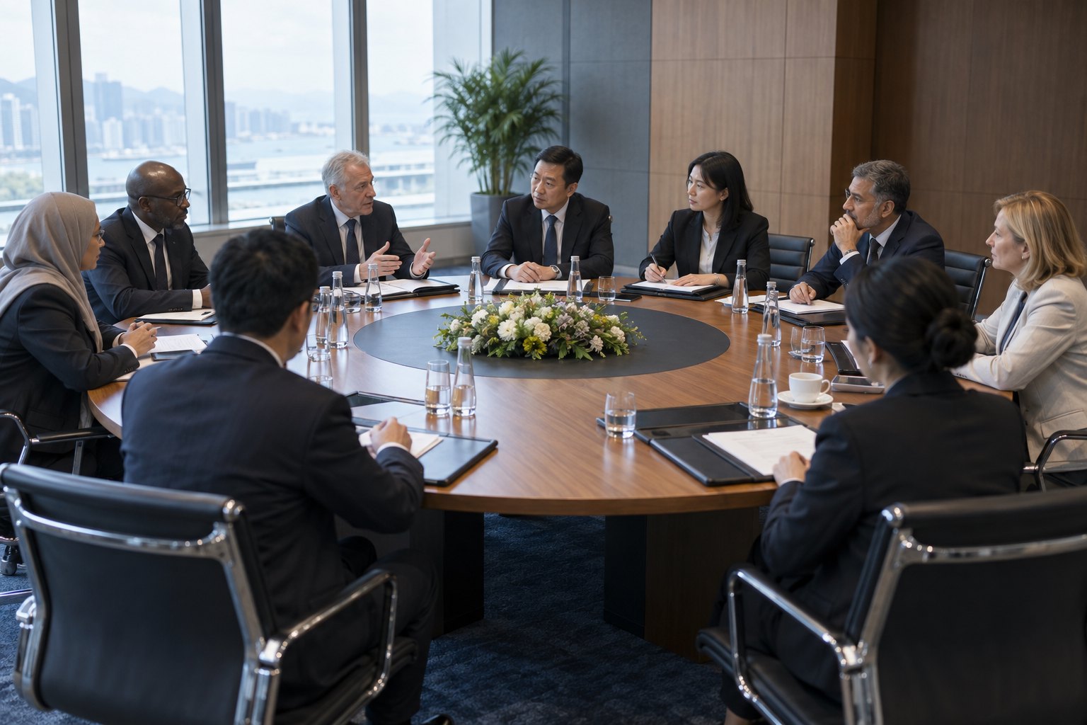 来自不同国家和地区的代表围坐圆桌进行平等交流
