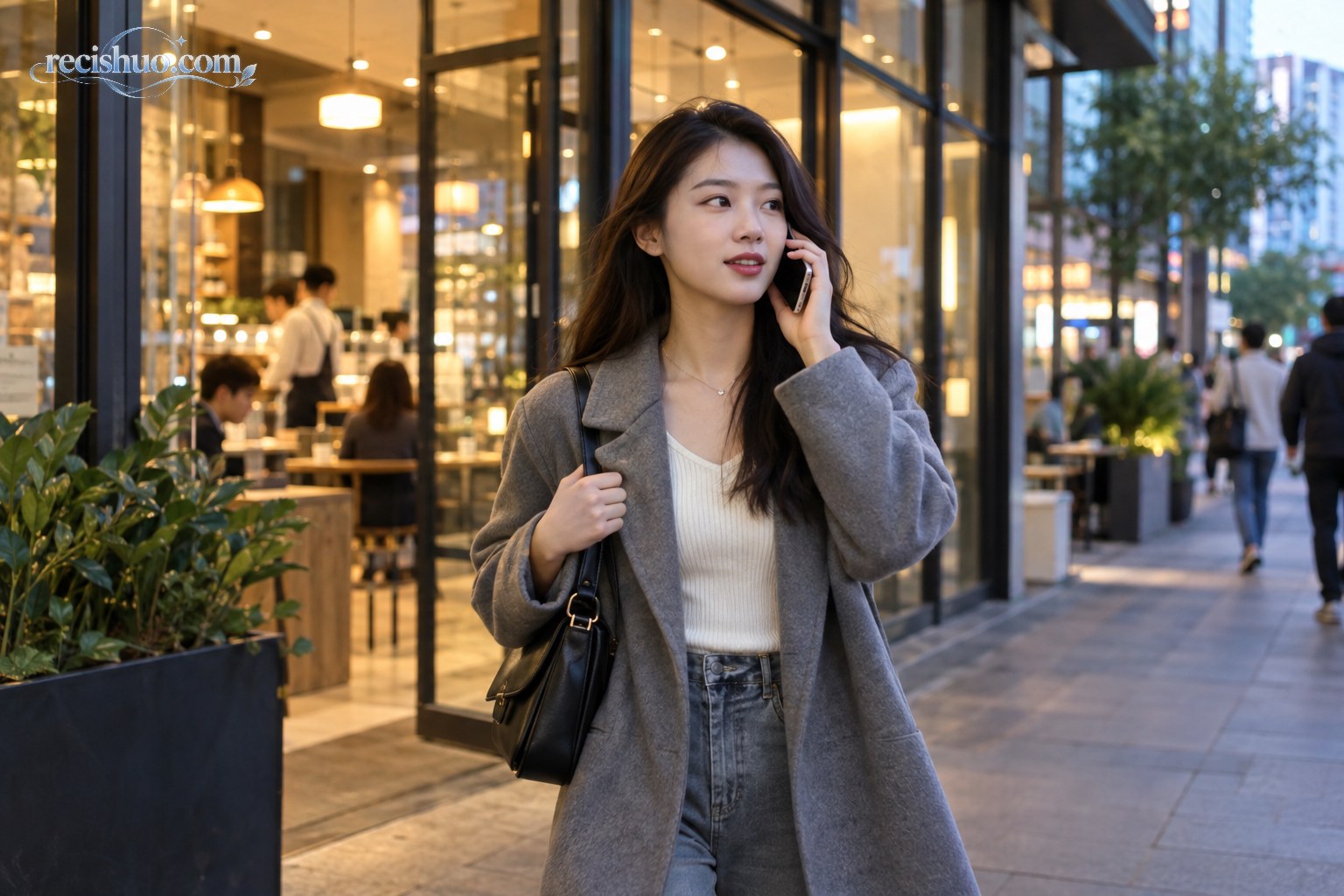 年轻女性结束见面后在公共场所打电话向朋友报平安