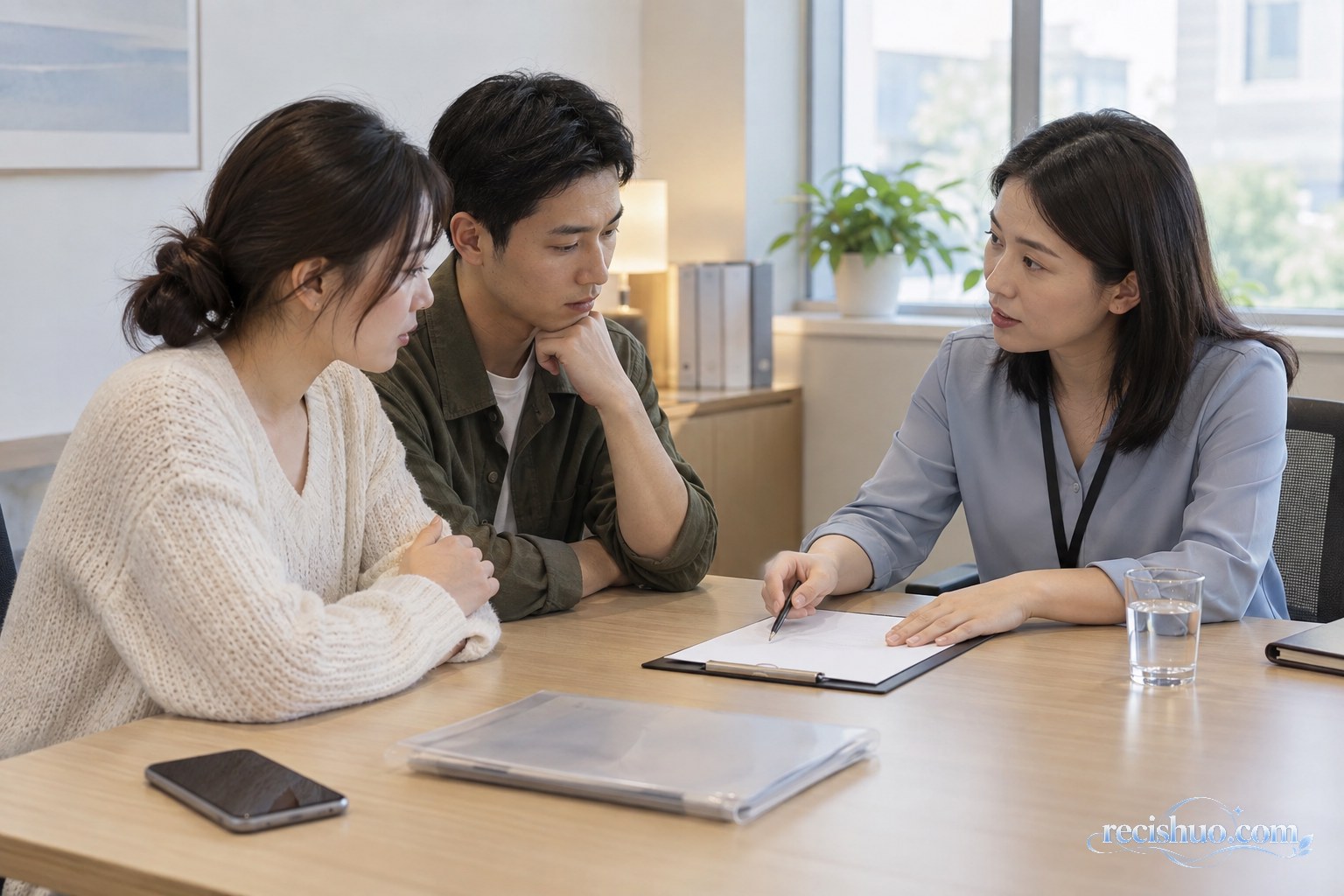 成年人在公共服务咨询室由亲友陪同整理材料并寻求帮助