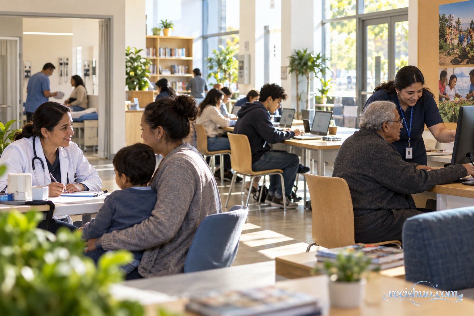 居民在社区公共服务中心获得医疗咨询、学习和数字服务支持