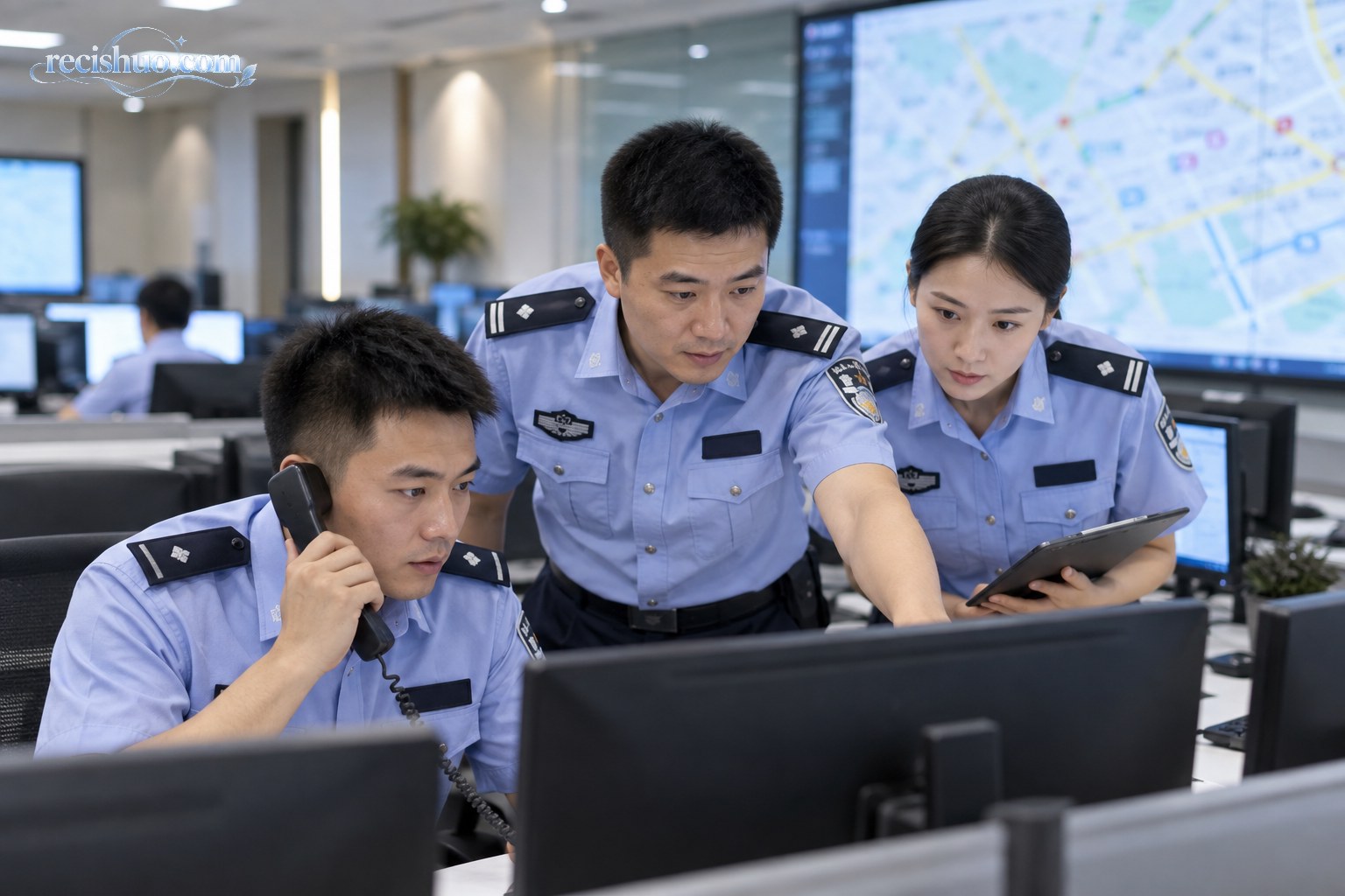 基层公安工作人员在接警调度室协同研判处置信息