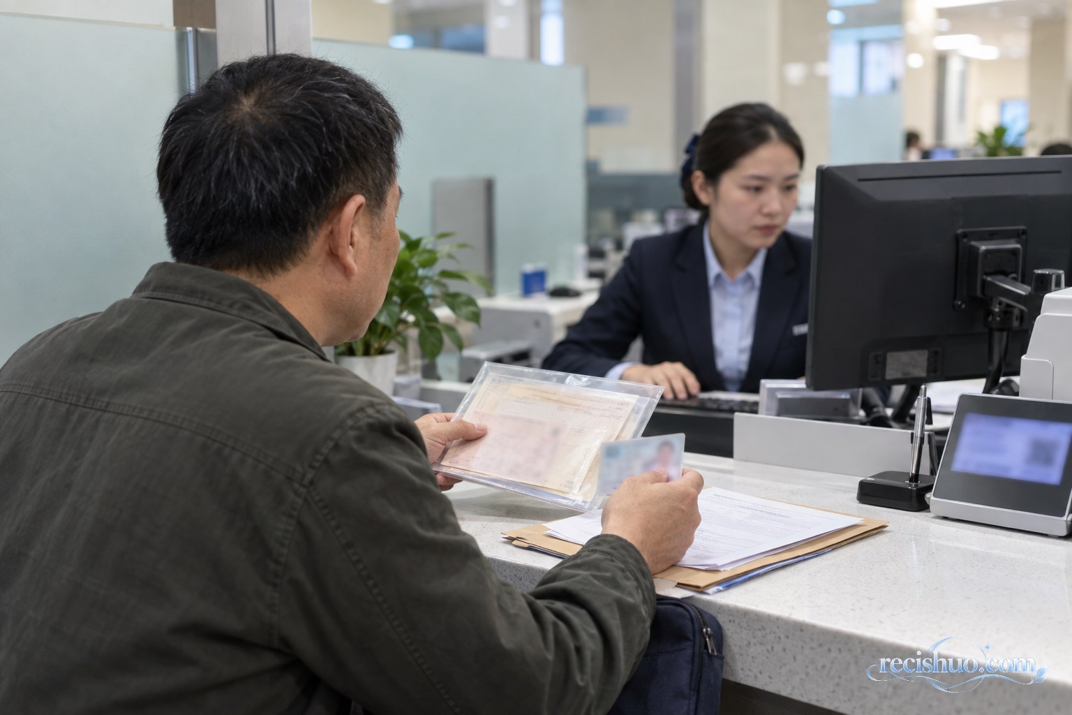 储户携带旧存单和相关材料到银行柜台申请查询