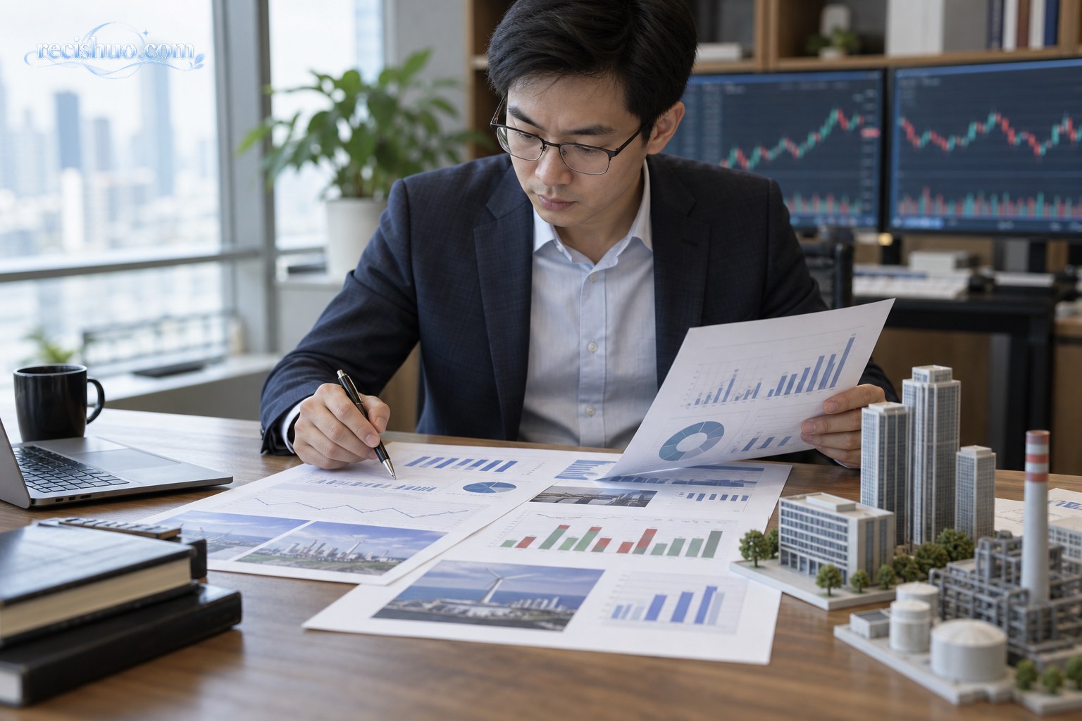 研究员结合财务图表与实体产业模型分析不同类型资产