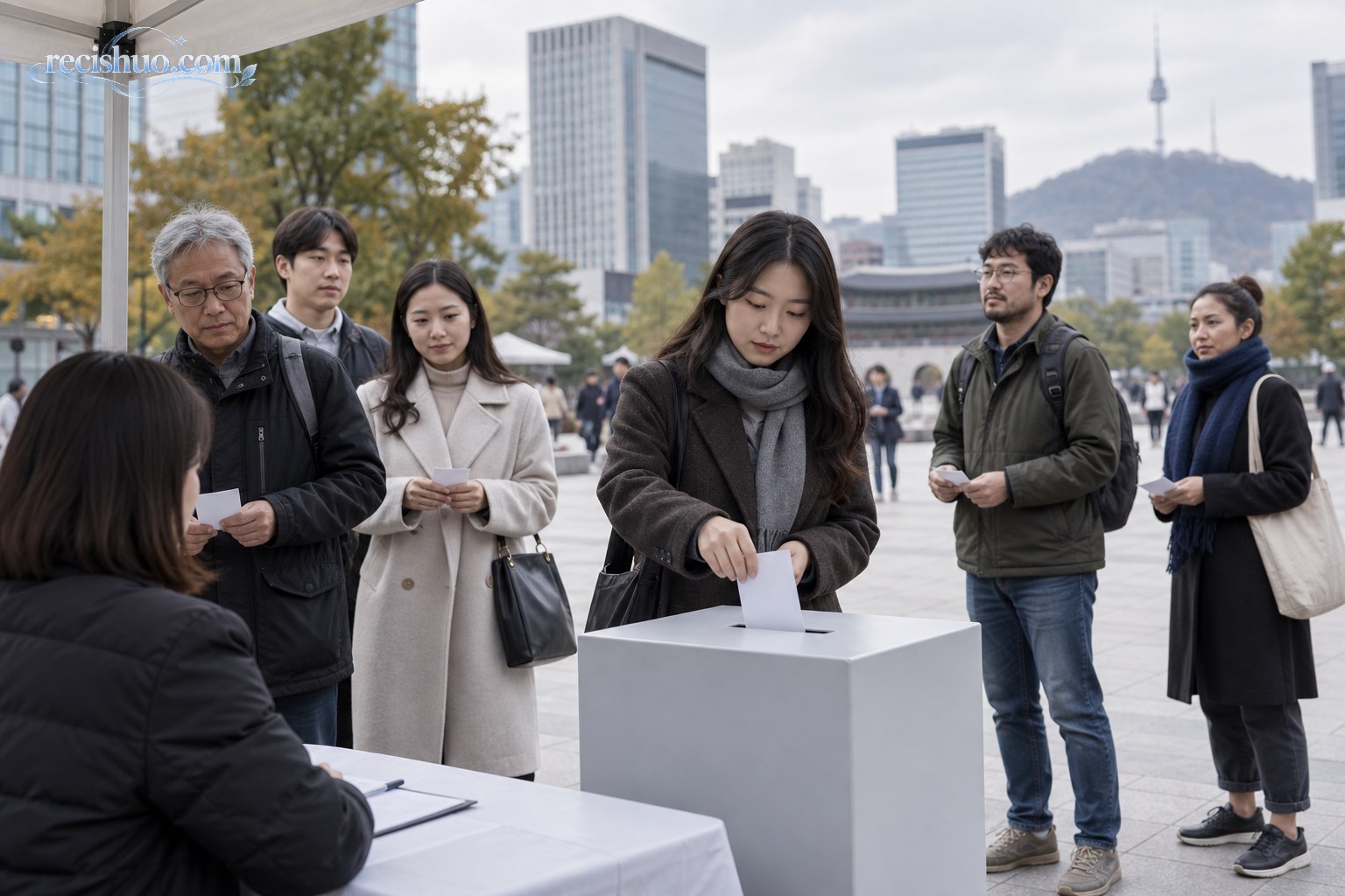 首尔街头不同年龄的市民参加匿名公共意见调查