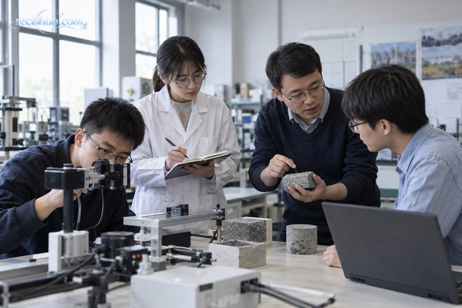高校科研团队在实验室围绕材料样件开展协作研究