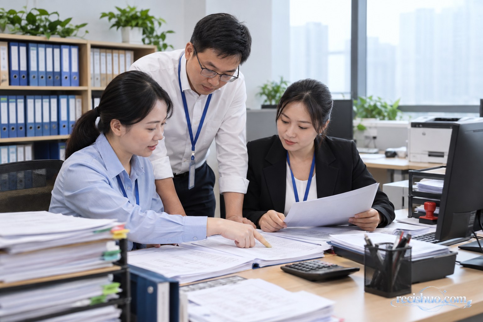 企业人力资源与财务人员共同核对员工名册及公积金补缴材料