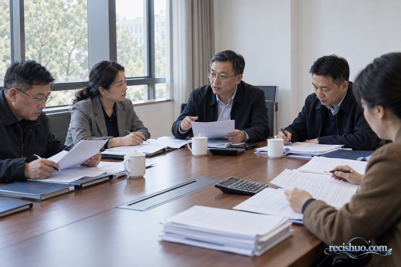 高校教职人员在朴素会议室讨论预算和会议开支