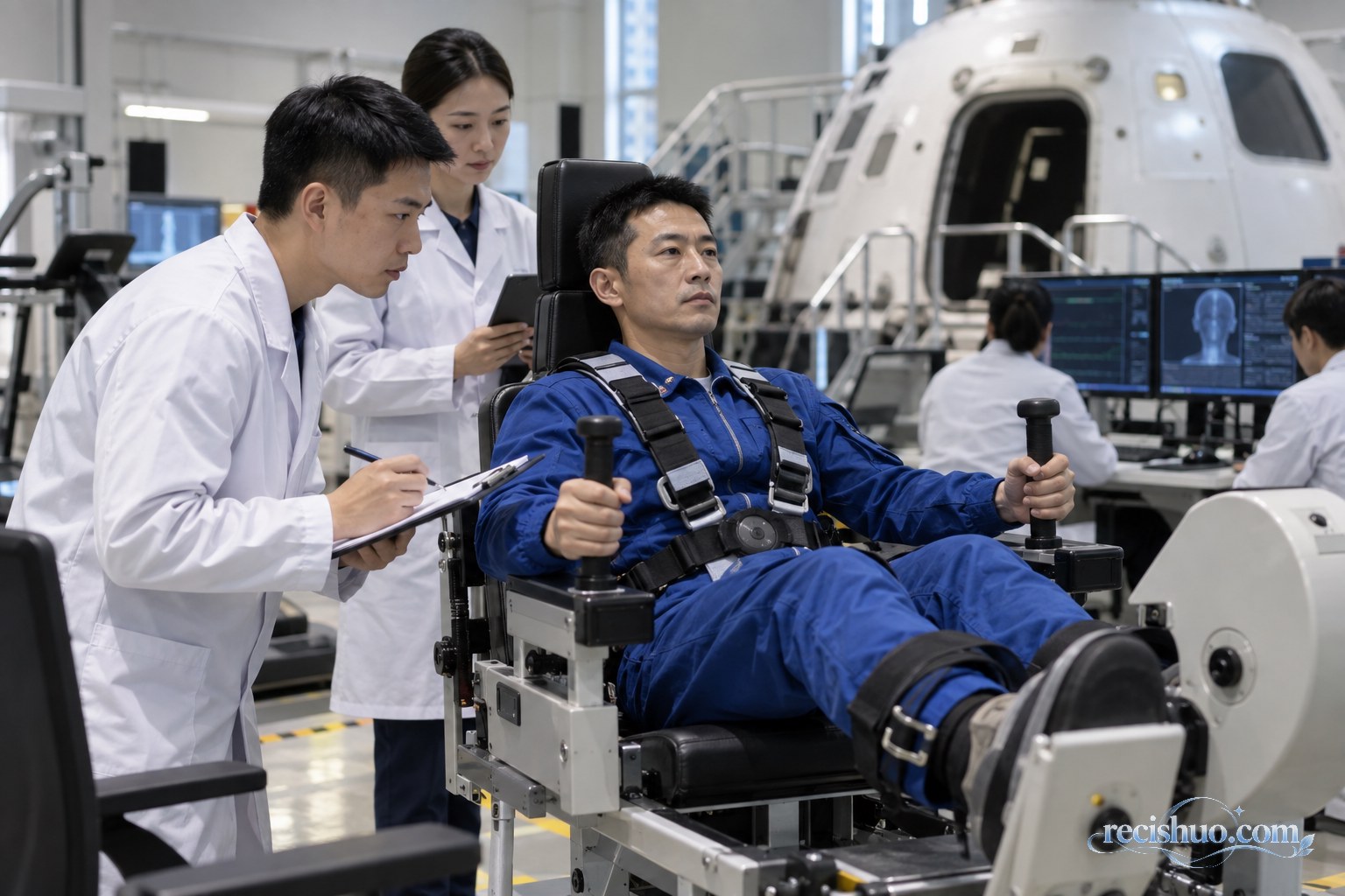 航天员在训练评估中心接受专业人员的常规能力评估